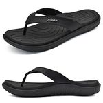 jiajiale Womens Fashion Orthotic Flip Flops Ladies Lightweight Comfortable Thick Cushion Support Yoga Mat Thong Sandals With Plantar Fasciitis Slip On Outdoor for Summer Black UK6