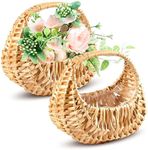 2Pcs Small Wicker Basket with Handle - Flower Girl Baskets for Weddings Rattan Basket Wedding Gift Flower Basket - Wicker Baskets Decorative Baskets for Home Decor Willow Basket Wicker Storage Basket