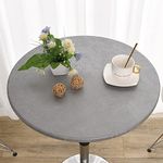 MINGPINHUIUS Elastic Edged Vinyl Round Fitted Tablecloth - Oil & Waterproof Wipeable Plastic Table Cover Indoor Outdoor Patio Round Fitted Vinyl Tablecloth, Plant Pattern (Grey, 90cm in diameter)