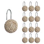 Sunlit Boho Knots Shower Curtain Hooks, Home Decorative Shower Curtain Rings for Bathroom, Seaside Nautical Shower Curtain Hangers Bathroom Accessories, Set of 12