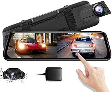 AZDOME 2.5K Mirror Dash Cam, Built-in GPS 10" Split-Screen Display Rear View Mirror Camera, Night Vision 170° FOV Dual Backup Camera with Sony Sensor, Loop Recording, Parking Mode, 32GB Card (PG02S)