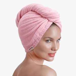 Brook + Bay Microfiber Hair Towel Wrap - Quick Dry Microfiber Towel for Hair - Anti-Frizz Plopping Turban - Machine Washable - Pink