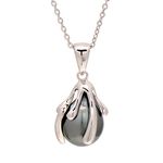 925 Sterling Silver Artistic Wrapping Cultured Tahitian Black Pearl Pendant Necklace, White Gold Plating