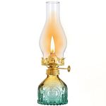 Rustic Oil Lamp Lantern Large Classic Kerosene Lamp Vintage Color Glass Kerosene Lamp Chamber Oil Lamps with 3/8" Lamp Wick for Indoor Use Home Decor Lighting (Green)