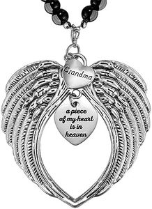 Loss of Grandma Ornaments Angel Wings, A Piece of My Heart is in Heaven Ornament for Rear View Mirror Car Charm Hanger, Memorial Ornament for Loss of Loved One, Sympathy Gift