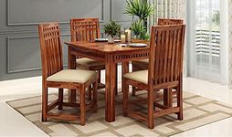 GFH Sheesham Wood Dining Table 4 Seater | Four Seater Dinning Table with 4 Chairs for Home | Chairs with Cushion | Dining Room Sets for Restraunts | Rosewood, Dark Honey Finish