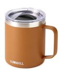 SUNWILL Insulated Coffee Mug with Handle, 14oz Stainless Steel Togo Coffee Travel Mug, Reusable and Durable Double Wall Coffee Cup, Powder Coated Caramel