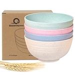 Shopwithgreen 4 Pack 24 oz Wheat Straw Cereal Bowls for Kids Adults, Lightweight Unbreakable Soup Rice Bowl for Home/Camping/RV Car/Boat, Anti-scalding Microwavable Bowl Set（Blush Color）