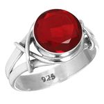 Jeweloporium 925 Sterling Silver Ring for Women Size S 1/2 Red Ruby Simulated Stone Solitaire Silver Ring Birthday Gift Costume Jewelry