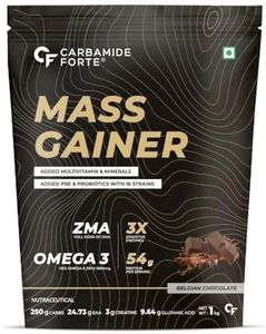 Carbamide Forte Mass Gainer with 54g Protein, Weight Gainer For Men | Muscle Gainer - 250g Carbs, Mass Gainer Protein, Multivitamin, ZMA & Creatine 3g - Belgian Chocolate Flavour Mass Gainer 1kg