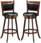 DORTALA Bar Stools Set of 2, 360° Swivel Counter Height Bar Stools with Footrest, Upholstered PVC Cushioned Seat, Wooden Kitchen Stools for Bar, Dining, Living Room, Kitchen (Brown, 29" Height)