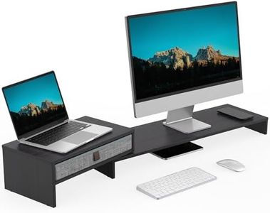 FENGE Dual Monitor Stand Riser with Drawer - 3 Shelf Screen Laptop Stands,Adjustable Length and Angle Desktop Laptop Stand,Office Organizer,Printer,Black