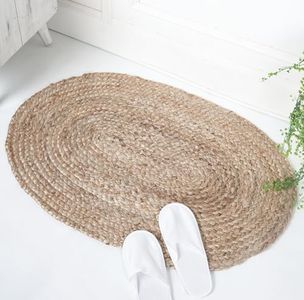 RAJRANG Handwoven Jute Area Rug Oval 2' 3" x 4' Natural Beauty with Reversible Braided Charm for Farmhouse Chic in Living Room, Kitchen, and Bedroom Styling