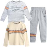 Reebok Boys Sweatsuit - 3 Piece Long Sleeve T-Shirt and Knit Jogger Sweatpants - Playwear Clothing Set for Toddler Boys, 2T-7, Light Grey Heather, 4