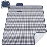 ZOMAKE Waterproof Picnic Blanket 80''x60'' - Extra Large Picnic Mat for Outdoors - Foldable Portable Picnic Blankets with Straps - Washable Picnic Mats for Picnic Camping Camping(Blue/White Check)