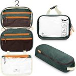 Toiletry Bag Kit Set: Hanging Travel Toiletry Bag + 311 TSA Cosmetic Liquid Bag + Ultralight Accessory Organizer Pouch (Green)
