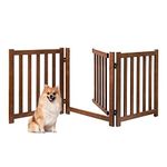 Freestanding Dog Gate-24 Solid Oak Wood Wooden Pet Gate with Door Walk Through, Accordion Style Folding Fence for Stairs, Doorways, Halls & Home, Indoor House Gate Safety Fence, 3 Panels, Walnut
