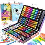 Art Set, 180 Piece Drawing Painting Art Kit, Gifts for Kids Girls Boys Teens, Art Supplies Case with Clipboard, Coloring Papers, Drawing Papers, Oil Pastels, Crayons, Colored Pencils, Watercolor Cakes