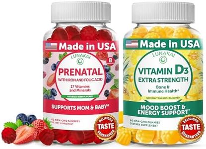Lunakai Prenatal and Vitamin D3 Gummies Bundle - Pregnancy Multivitamin Gummy with Iron & Folic Acid - Immunity, Bone and Mood Support Supplement for Adults - 30 Days Supply
