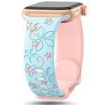 Floral Engraved Bands Compatible with Apple Watch Band 41mm 40mm 44mm 45mm 42mm 38mm 49mm for Women,Cute Flower iWatch Bands Soft Silicone Sport Strap for iWatch Series SE 9 8 7 6 5 4 3 2 1 Ultra