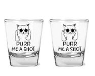 Purr Me A Shot - Funny Adult Humor Shot Glass for Cat Lovers - 1.75 oz Shot Glass Set (2)