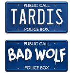 Celebrity Machines TARDIS + BAD WOLF | Metal Stamped License Plates