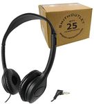 SmithOutlet 25 Pack Bulk Headphones for Schools, Classrooms, Students, Libraries | Wired 3.5 MM Jack | Soft Leatherette Cushions | Part SG-313-25 Black