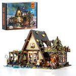 FUNWHOLE A-Frame Cabin Lighting Building Bricks Set, Retro Wood Hut Block Set 2061 Pcs Construction Modular Building Collectible Toy for Adults and Teen