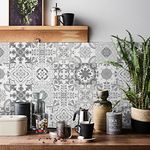 HORIWE Vintage Grey Tile Stickers Wall Decal Sticker Adhesive Tile Art DIY Kitchen Bathroom Backsplash Floor Home Decor PVC Waterproof Oil Proof New 4x4 Inches 24pc