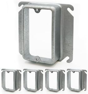 5 Pack: 1-1/4 Inch Raised Mud Rings, Square Device Cover, 1 Gang Outlet Cover, 4x4 Inch, Metal Electrical Outlet Cover, Plaster Ring, with Angled Mounting Slots, Outlet Plates