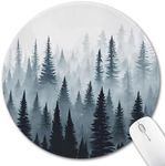 Hancynir Small Mouse Pad, Misty Forest Round Mousepad with Non-Slip Rubber Base, Stitched Edge Mouse Pads for Desk Accessories Wireless Mouse Laptop Gaming Computer, Travel Work Office Supplies Decor