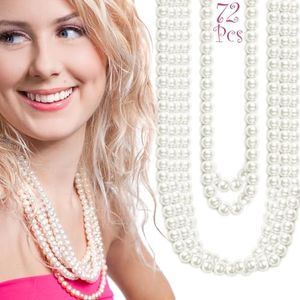 GIFTEXPRESS Pearl Bead Necklaces - 72 Piece Faux Party Favor Beads for Men, Women & Kids - 33" Long Plastic Decoration Beaded Necklace - Bulk St. Patricks Day, Mardi Gras & Christmas Pendant Accessories