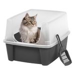 Iris Ohyama Cat Litter Tray with Scoop, Grey, Easy to Clean, Cat Litter Box, Detachable Spill Preventing Walls, For Kittens, Adult Cats, Rabbits, BPA Free, Open Top, Modern, CLH-12