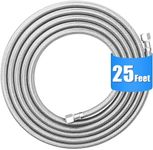 HAOCHEN Refrigerator water line - 25 FT Premium Stainless Steel Braided Ice Maker Water Hose,Food grade PEX Inner Tube Fridge Water Line with 1/4'' Fittings for Refrigerator Ice Maker