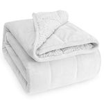 Wemore Sherpa Fleece Weighted Blanket for Adult, 15 lbs Dual Sided Cozy Fluffy Heavy Blanket, Ultra Fuzzy Throw Blanket with Soft Plush Flannel Top, 60 x 80 inches for Queen Size Bed, White