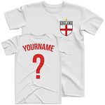 England Shirt Kids - England Badge Custom Name And Number T Shirt - Football Personalised Retro Europe Summer 2024 Footy Gifts For Boy - Unique European Footie Top, 7-8 Years, White