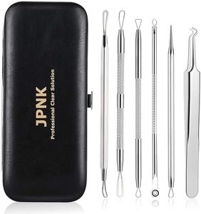 JPNK Blackhead Remover Tool Comedones Extractor Acne Removal Kit for Blemish, Whitehead Popping, 6 Pcs Zit Removing for Nose Face Tools with a Leather Bag