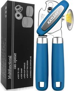 Abrelatas, Abrelatas Manual, Abrelatas Acero Inoxidable, Abrelatas Profesional, Abrelatas con Mango Antideslizante y Perilla Giratoria Ergonómica, para Personas Mayores, Chefs, Camping (Azul)