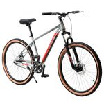 FitTrip Scrambler 27.5 Inch MTB Cycle Single Speed for Men | Dual Disk Brakes | Tuffshox Suspension | Puncture Resistant Tyres | Unisex | Fully Fitted (Nardo Grey-Red)