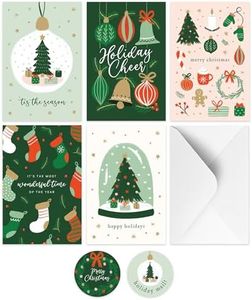 Rileys & Co. Christmas Cards Assortment, 50-Pack Holiday Greeting Card Set with Envelopes and Stickers, 5 Assorted Designs, Merry Christmas Cards Bulk, 6x4 Inch Christmas Cards with Envelopes