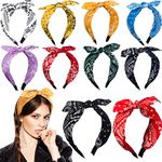 Yunsailing 10 Pieces Bandana Headbands for Women Paisley Print Wide Knotted Bow Headbands Cute Knot Hair Accessories Vintage Rabbit Ears Turban Headwraps for Women