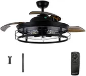 Parrot Uncle Ceiling Fans with Lights and Remote Black Ceiling Fan with Light for Bedroom Farmhouse Retractable Ceiling Fan, 3 Speeds, Timer, 52 Inch