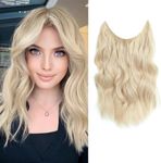 Ms TAj Bleach Blonde Halo Hair Extensions 12 inch with Adjustable Size Removable Clips Synthetic Short Secret Invisible Hair Extension One Piece Curly Hair Pieces for Women