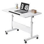 Overbed Bedside Table, Height Adjustable Mobile Standing Desk with Wheels, Rolling Computer Cart Laptop Desks, Portable Collapsible Simple Study Table for Home, Office, School (White)