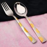 Parage 12 Pieces Stainless Steel 24k Golden Spoon & Fork Set, 19cm Each, Premium Cutlery Set for Home & Kitchen, 24 Karat Gold Plated Flatware, Dining (6 Table Spoons & 6 Table Forks)