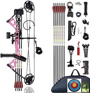 PANDARUS Compound Bow Set 10-40lbs for Pull Child Right Hand Lightweight Design Bow Adjustable 16"~28" Draw Length IBO 290fps New 2024 Professional Set (Pink Right Handed Bag Pro)