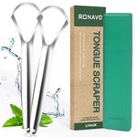 Ronavo Tongue Scraper (2 Pack), Cure Bad Breath (Medical Grade), Stainless Steel Tongue Cleaner, 100% Bpa-Free Metal Tongue Scrapers Healthier Breath In Seconds.Of