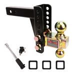 PEAKTOW PTT0065 Adjustable Trailer Hitch Ball Mount Fits 2” Receiver 14,000lbs. Capacity, 6 Inches Drop/Rise with 2” and 2-5/16” Solid Dual Balls, Double Pins, Lock & Keys, and 3 Rubber Rings