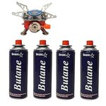 BisonBerg Ultra-Light Folding Camping Butane Gas Stove Burner with 4 Butane Cartridge, Aluminium