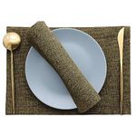 Khooti Double-Sided Washable PolyJute Tablemats/Placemats Heat Resistant Dining Table Place Mats for Kitchen Coffee Table (Size - 12 x 18 inches / 30.5 x 45.7 cms)(Color - Brown)(Pack of 4 Pieces)